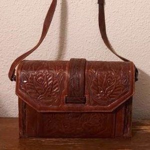 Vintage Pymsa Mexico Tooled Handmade Light Brown Leather Satchel
